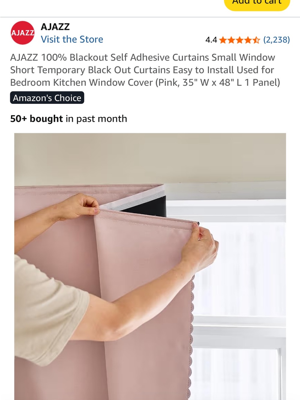 Pink Blackout Self-Adhesive Window Curtain Panel